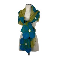 Beige on Turquoise Flower Scarf 